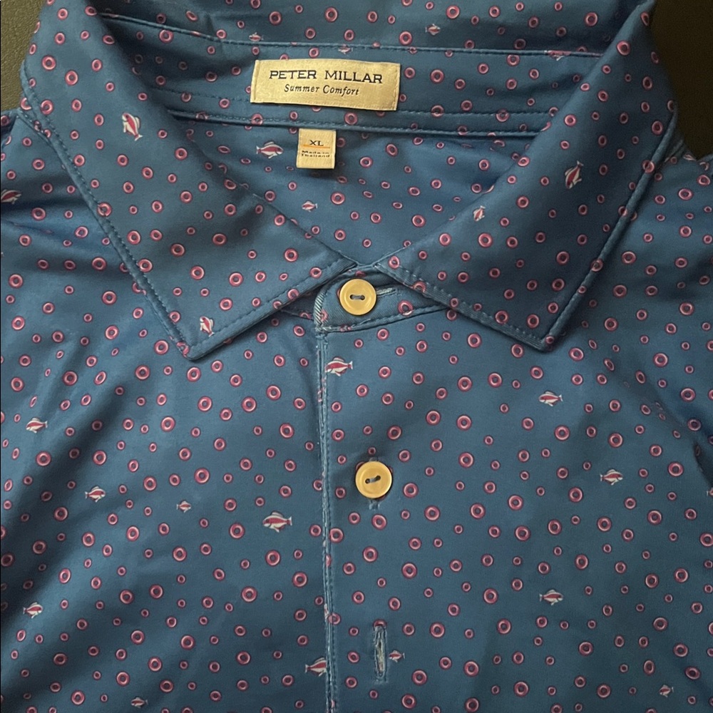 Peter Millar Blue and Pink Patterned Polo